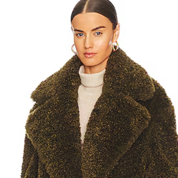Ronny Kobo Toni Faux Fur Olive Green Coat Small NWT $798 - Picture 2 of 5
